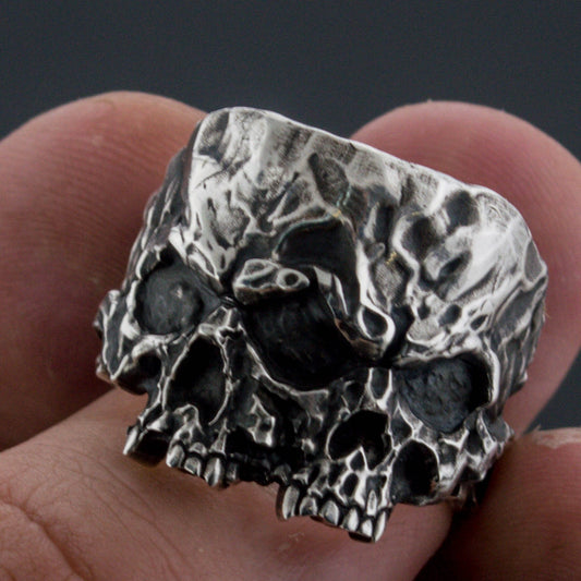 Twins Skull Ring Sterling Silver Unique Biker Jewelry