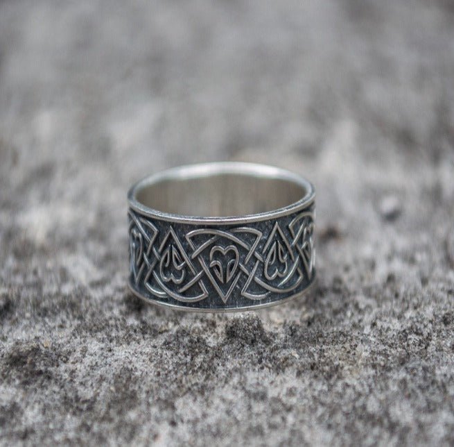 Ring with Norse Ornament Sterling Silver Viking Jewelry