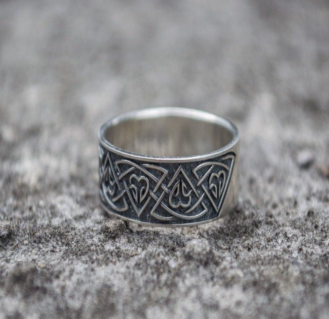 Ring with Norse Ornament Sterling Silver Viking Jewelry