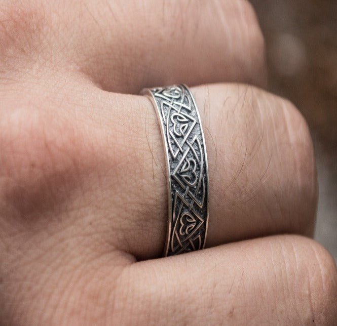 Ring with Norse Ornament Sterling Silver Viking Jewelry