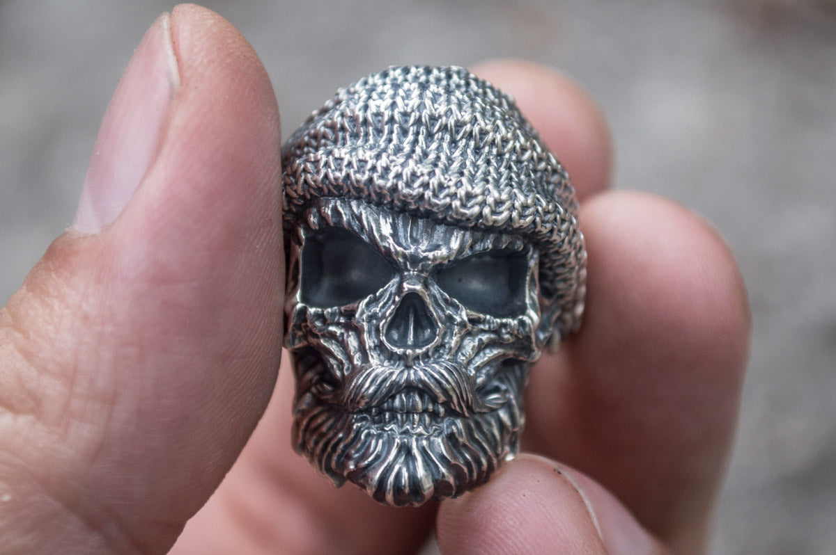 Skull Biker Ring Sterling Silver Unique Handmade Jewelry