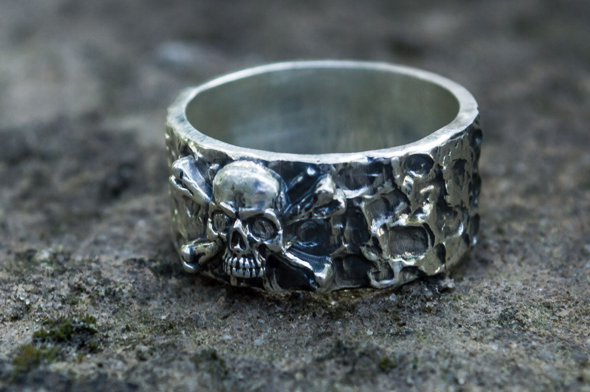 Ring with Jolly Roger Symbol Sterling Silver Unique Jewelry