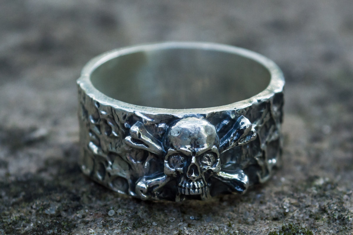 Ring with Jolly Roger Symbol Sterling Silver Unique Jewelry