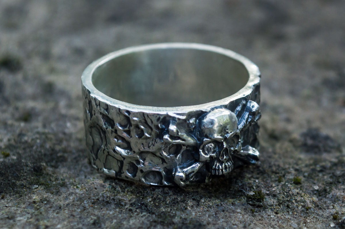 Ring with Jolly Roger Symbol Sterling Silver Unique Jewelry