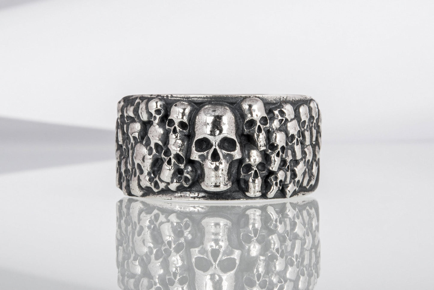 Ring with Skulls Sterling Silver Unique Handmade Biker Jewelry