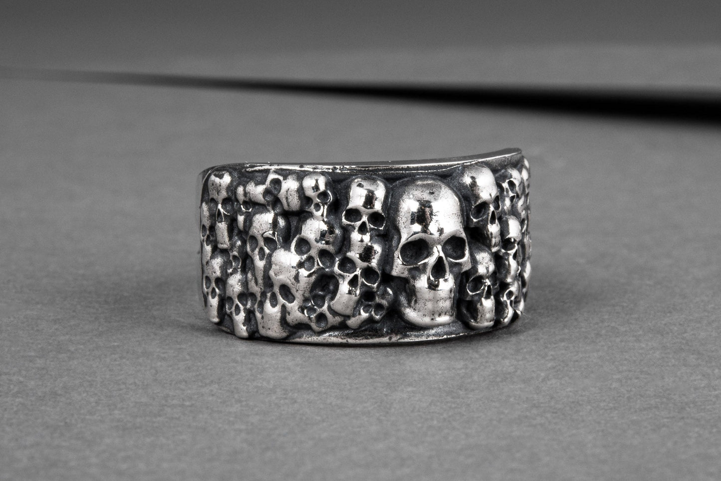 Ring with Skulls Sterling Silver Unique Handmade Biker Jewelry