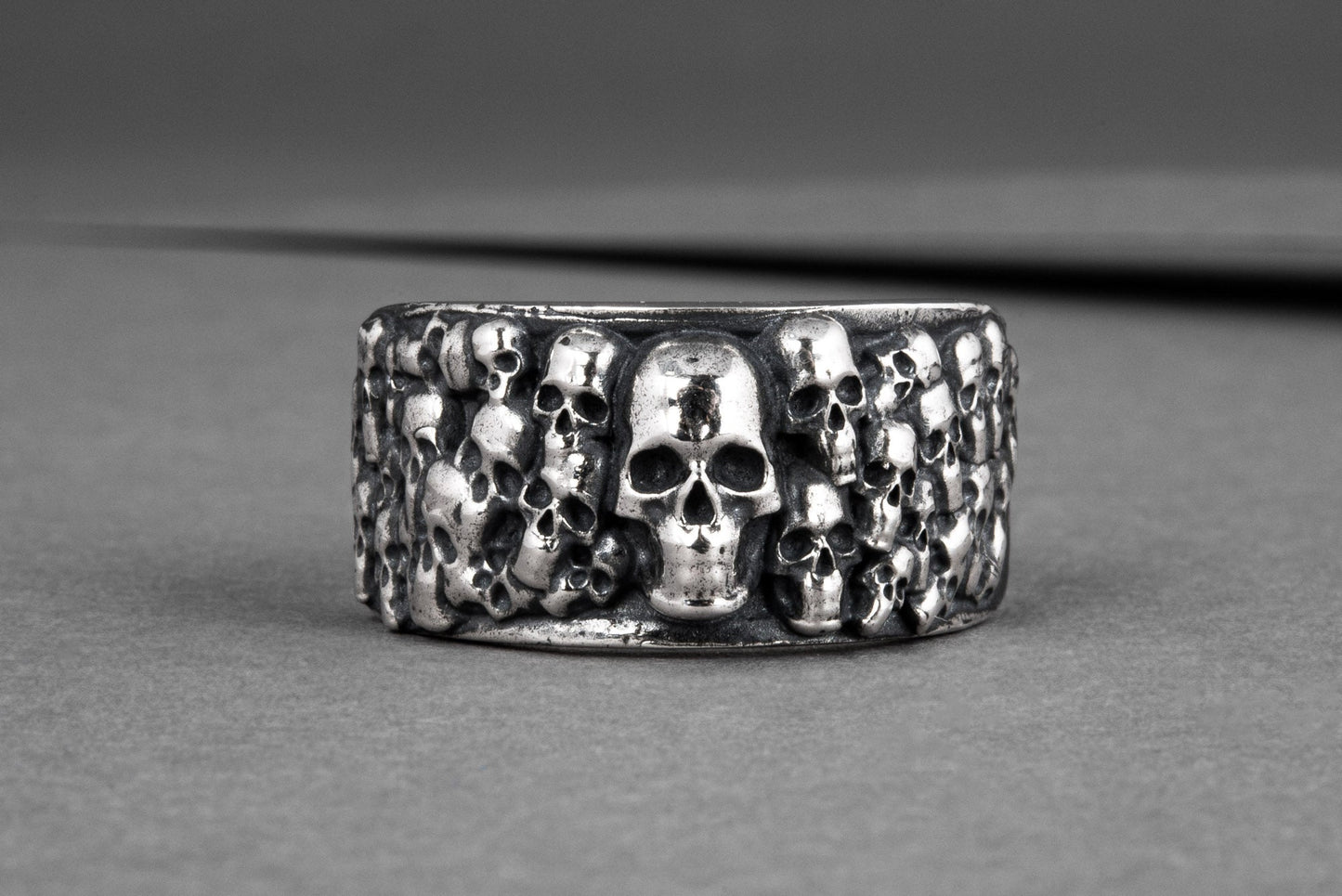 Ring with Skulls Sterling Silver Unique Handmade Biker Jewelry