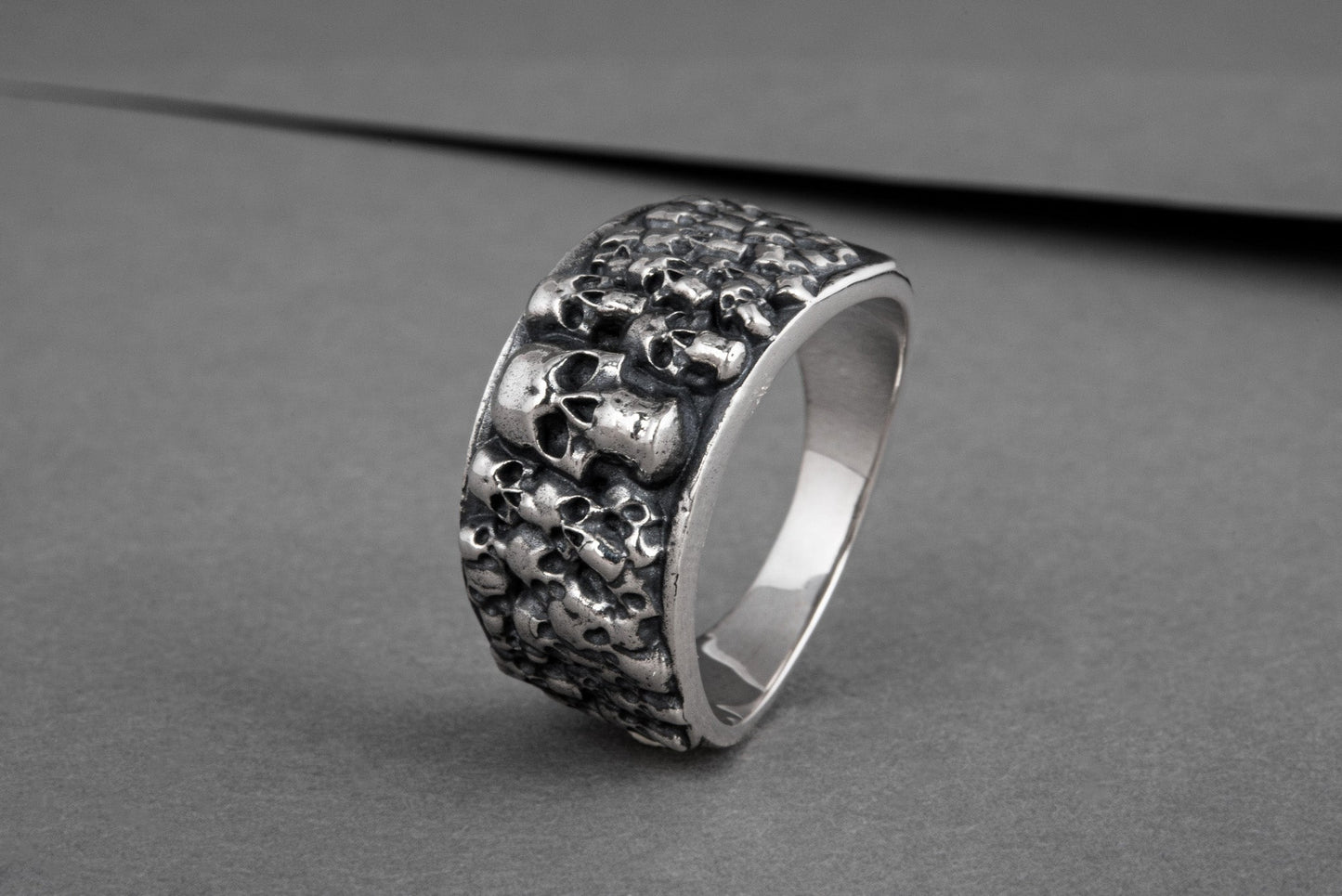 Ring with Skulls Sterling Silver Unique Handmade Biker Jewelry