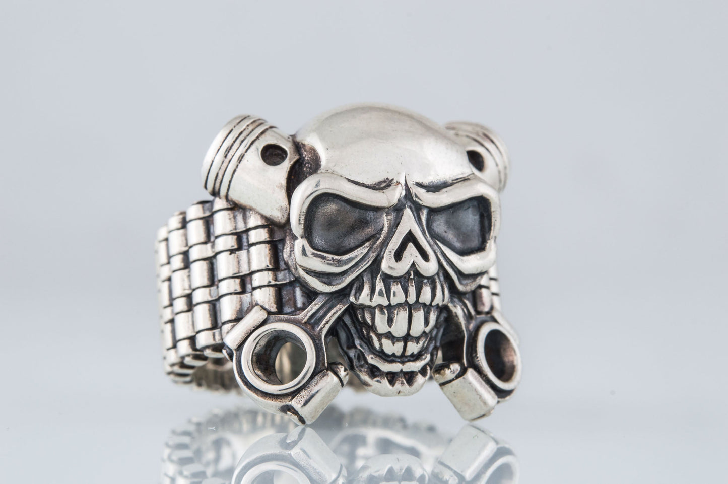 Biker Skull Ring Handmade Sterling SIlver Jewelry