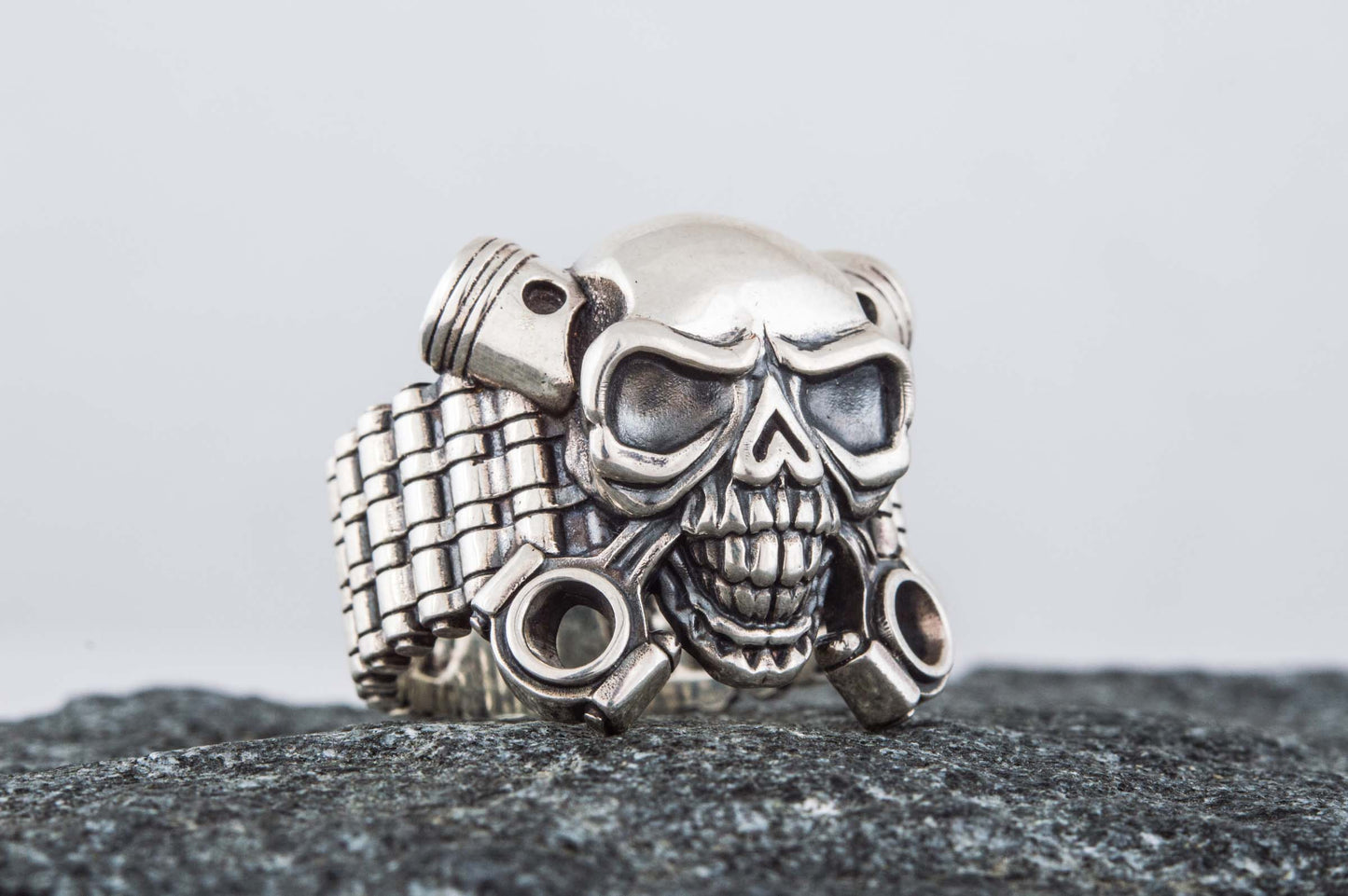 Biker Skull Ring Handmade Sterling SIlver Jewelry