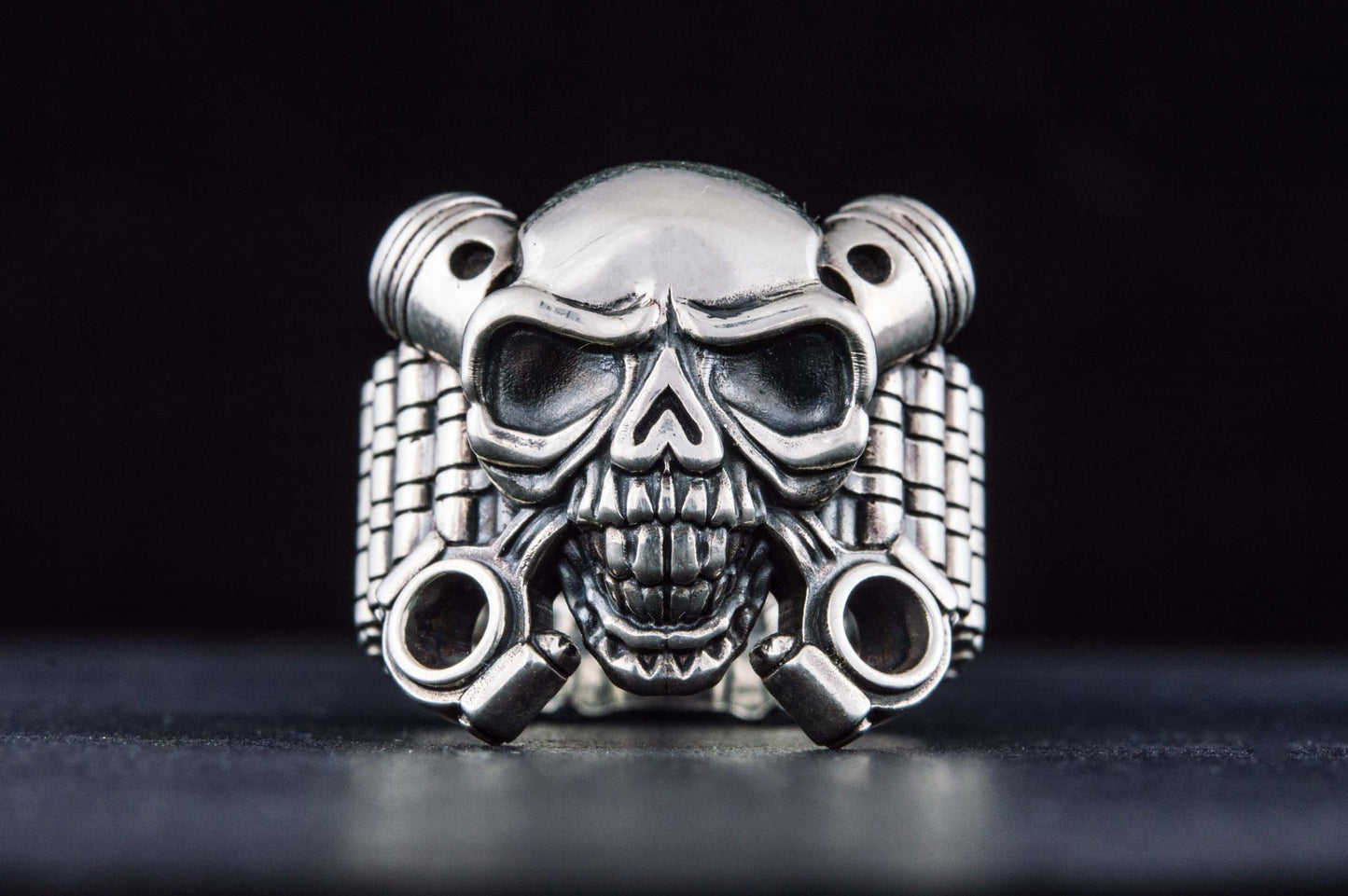 Biker Skull Ring Handmade Sterling SIlver Jewelry