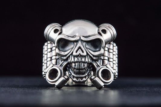 Biker Skull Ring Handmade Sterling SIlver Jewelry