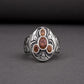 Unique Ancient Norse ring With triquetra and gems, handcrafted jewelry with Celtic ornament