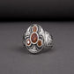 Unique Ancient Norse ring With triquetra and gems, handcrafted jewelry with Celtic ornament