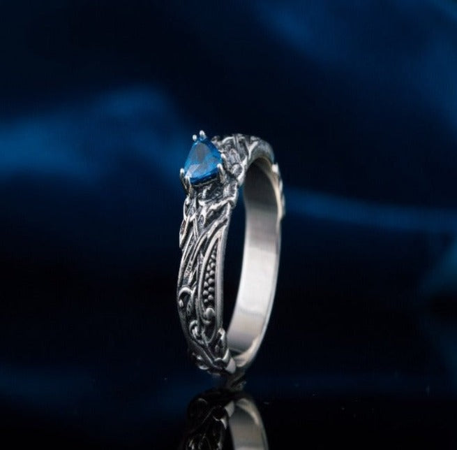 Viking Ring with Blue Gem Sterling Silver Jewelry