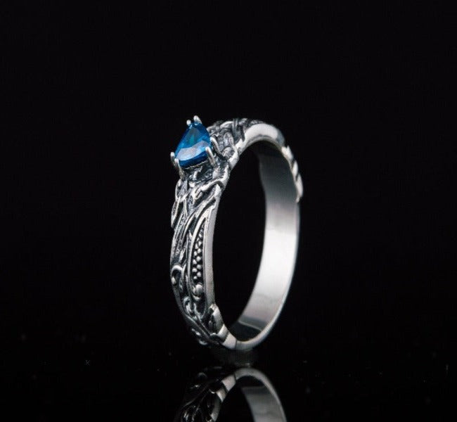 Viking Ring with Blue Gem Sterling Silver Jewelry