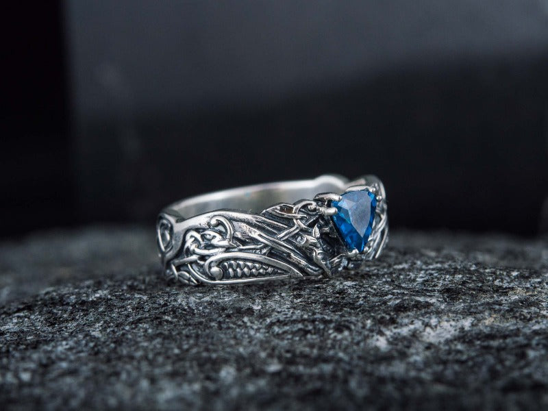 Viking Ring with Blue Gem Sterling Silver Jewelry