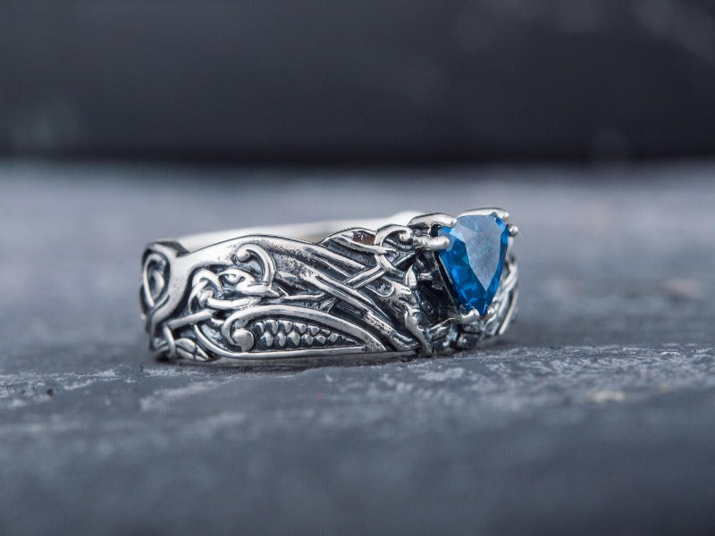 Viking Ring with Blue Gem Sterling Silver Jewelry