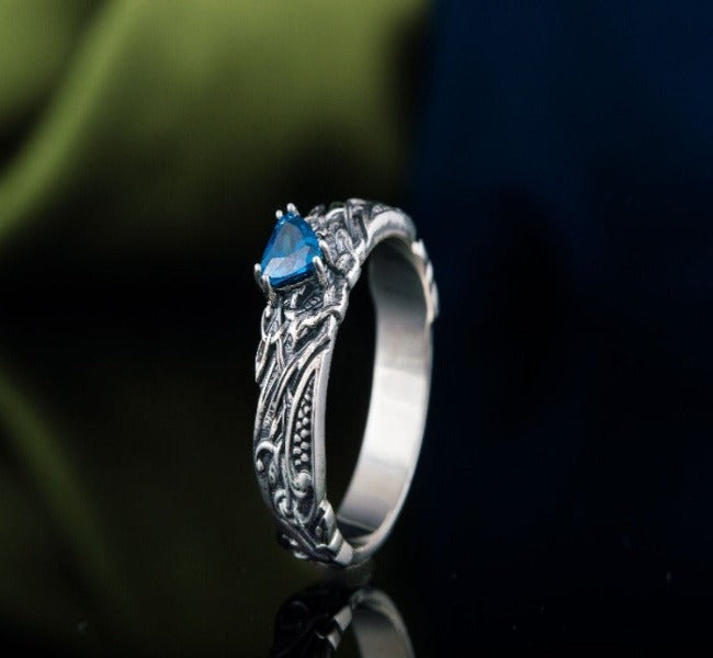 Viking Ring with Blue Gem Sterling Silver Jewelry