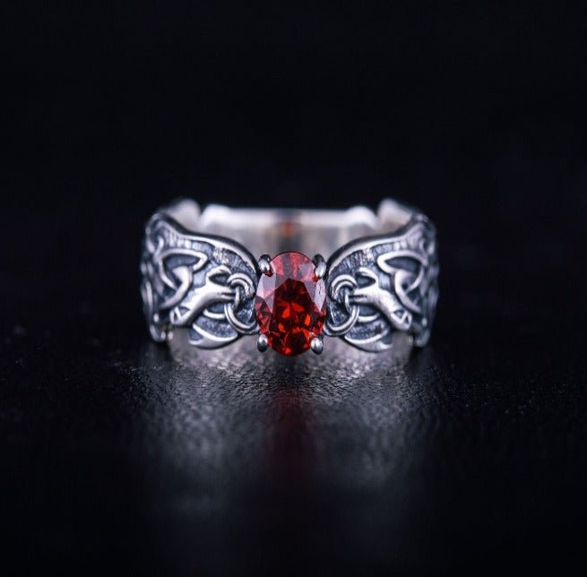 Viking Ring with CZ and Norse Ornament Sterling Silver Viking Jewelry