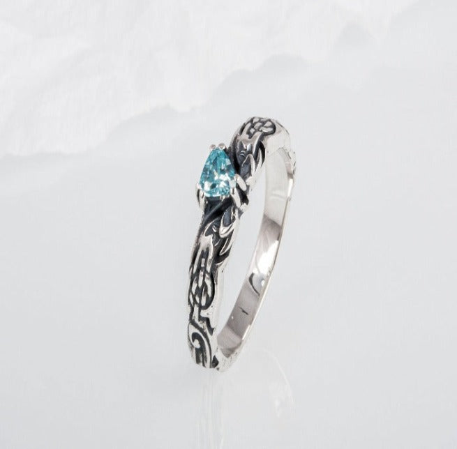 Viking Silver Ring with Blue Cubic Zirconia