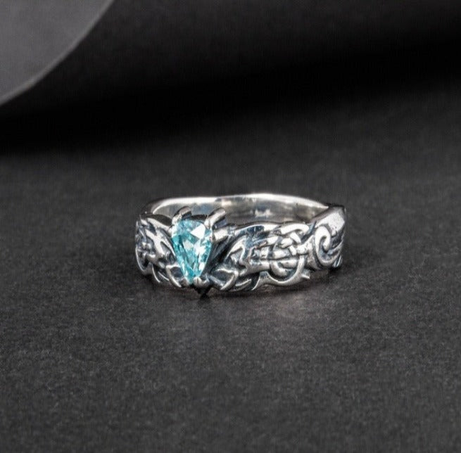 Viking Silver Ring with Blue Cubic Zirconia