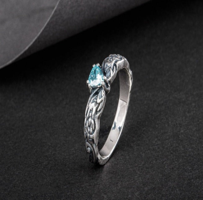 Viking Silver Ring with Blue Cubic Zirconia