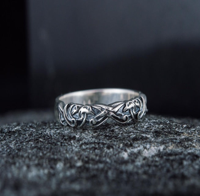 Viking Raven Ring in Sterling Silver