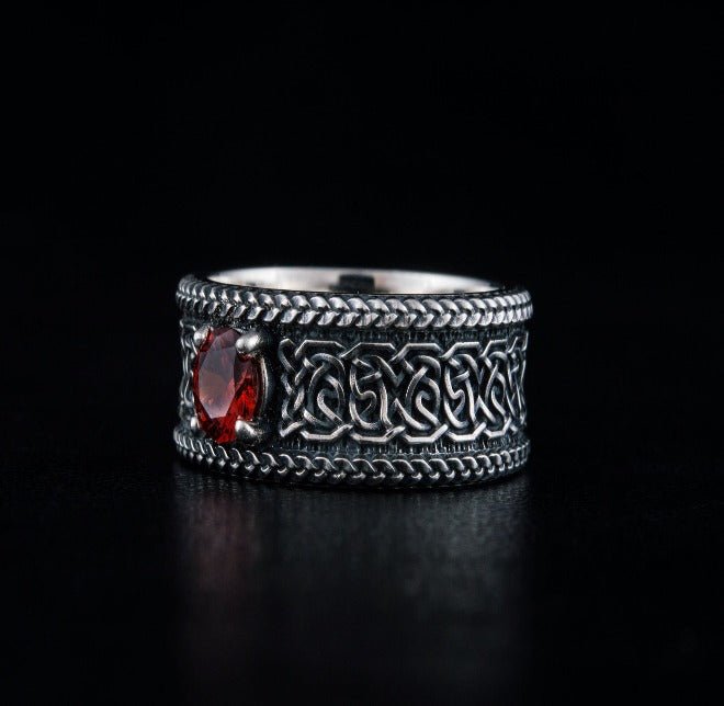 Norse Ornament Ring with CZ Sterling Silver Handmade Viking Jewelry