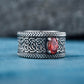 Norse Ornament Ring with CZ Sterling Silver Handmade Viking Jewelry