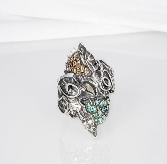 Unique Ancient Viking ring with wolfs Hati and Skoll, handcrafted Norse jewelry