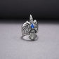 925 Silver Handmade Ring With Raven And Blue Gem, Handcrafted Jewelry