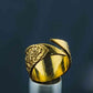 14K Gold Black Sun Ring with HAIL ODIN Runes Viking Jewelry