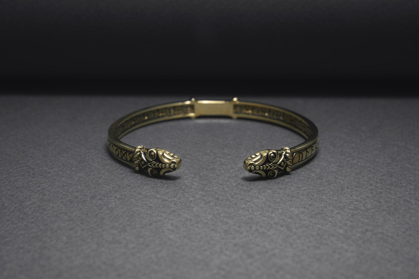 Bronze Jormungandr Viking Bracelet with Elder Futhark Runes