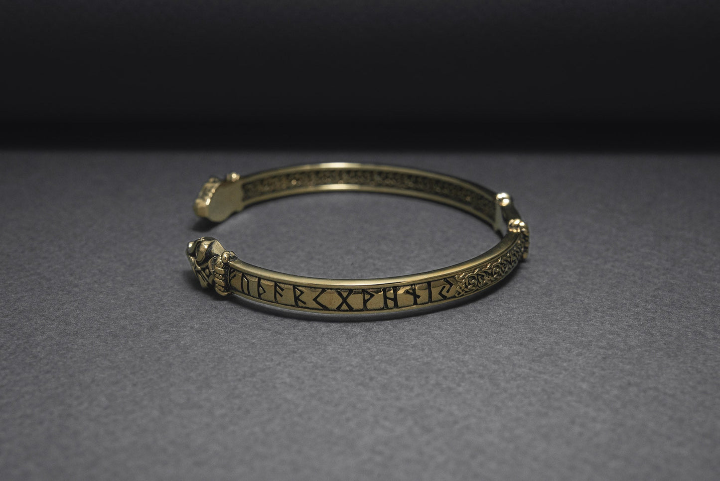 Bronze Jormungandr Viking Bracelet with Elder Futhark Runes