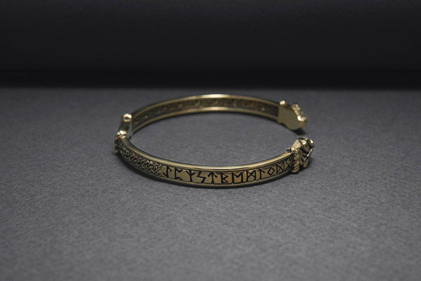 Bronze Jormungandr Viking Bracelet with Elder Futhark Runes