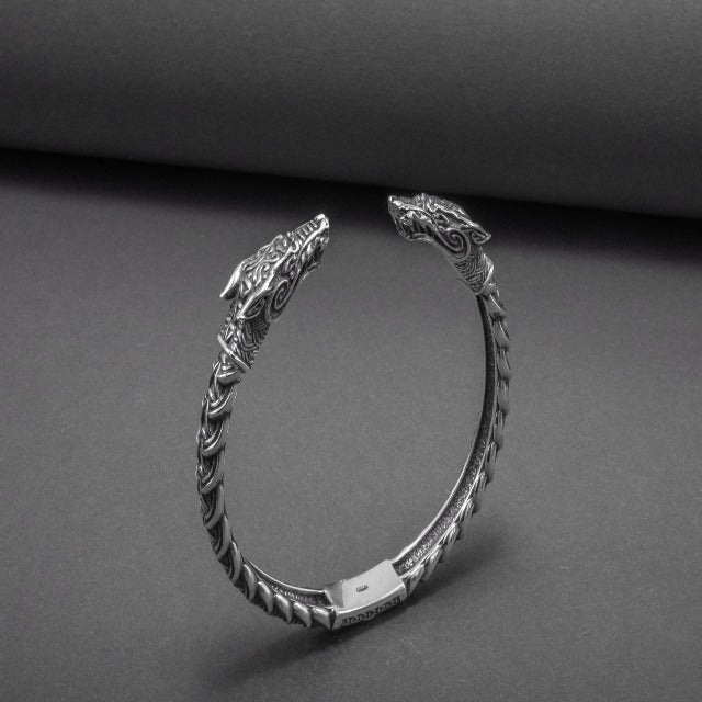 Viking Dragon Bracelet (Torc style) in Silver