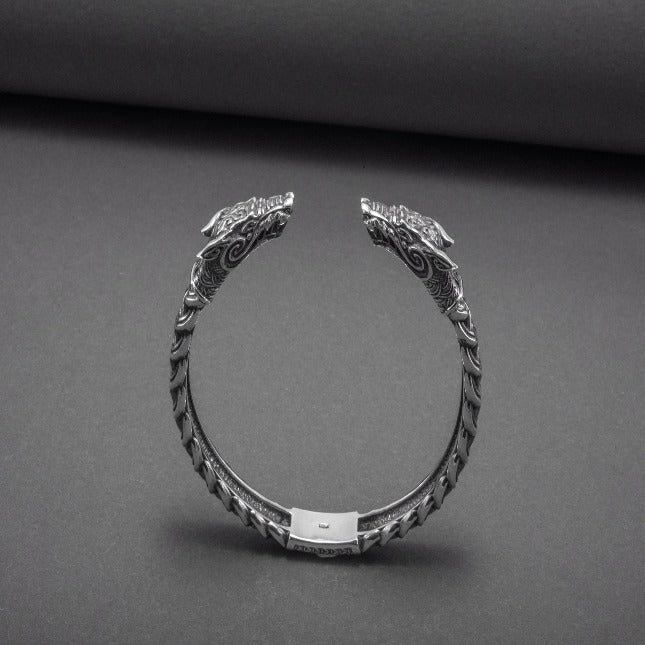 Viking Dragon Bracelet (Torc style) in Silver