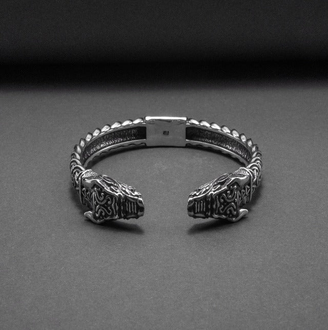 Viking Dragon Bracelet (Torc style) in Silver