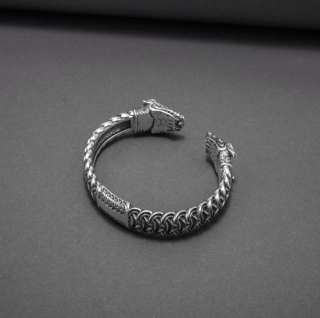 Viking Dragon Bracelet (Torc style) in Silver