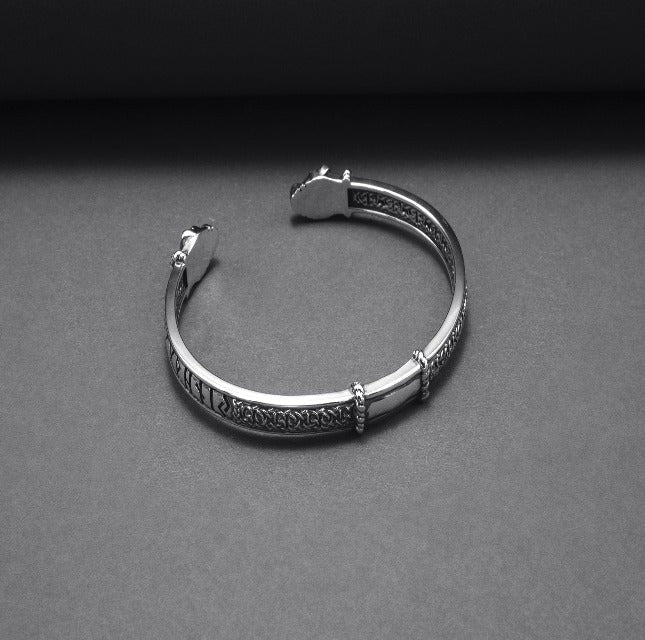 Silver Jormungandr Viking Bracelet with Elder Futhark Runes