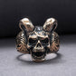 Skull with Horns Ring Bronze Handmade Jewelry