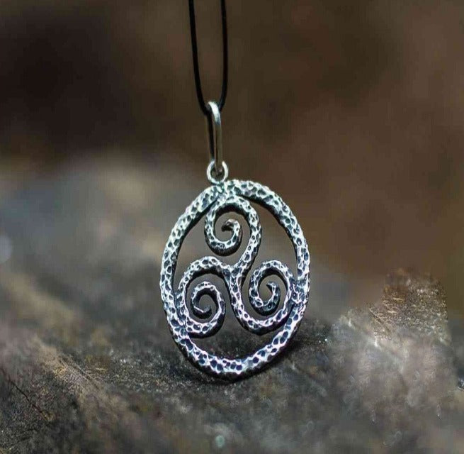 Spiral Triskele Symbol Pendant Sterling Silver Viking Jewelry