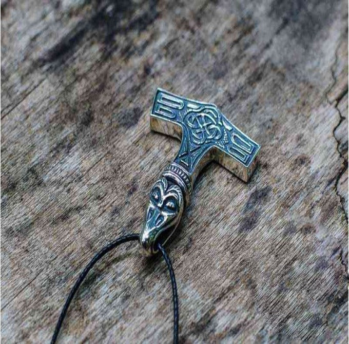 Thor's Hammer Pendant Sterling Silver Mjolnir with Raven